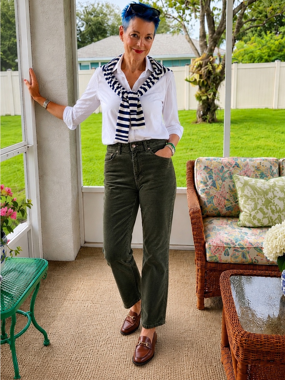 L.L.Bean Vintage Olive Corduroy Pants Women’s 8P Petite High Rise Straight Leg